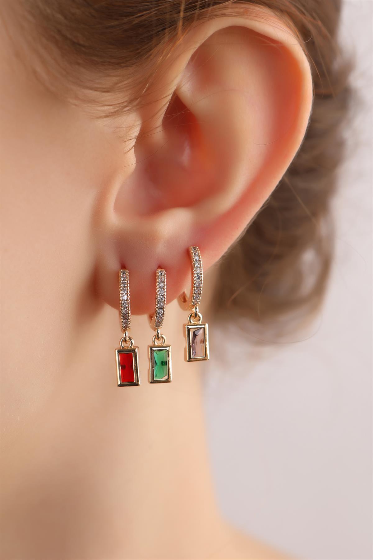 Gold Plated Zircon Stone Three Color Set Earrings