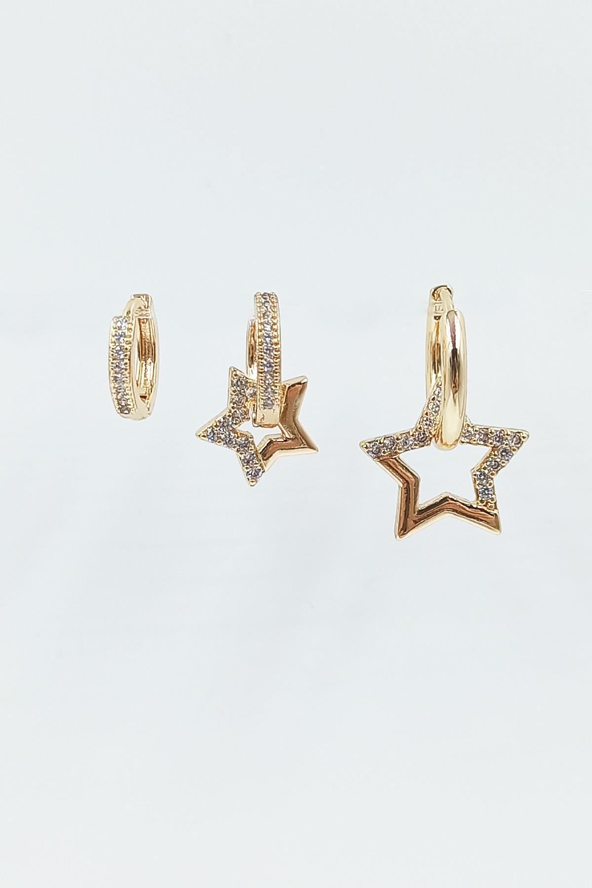 Gold Plated Zircon Stone Star Set Earrings