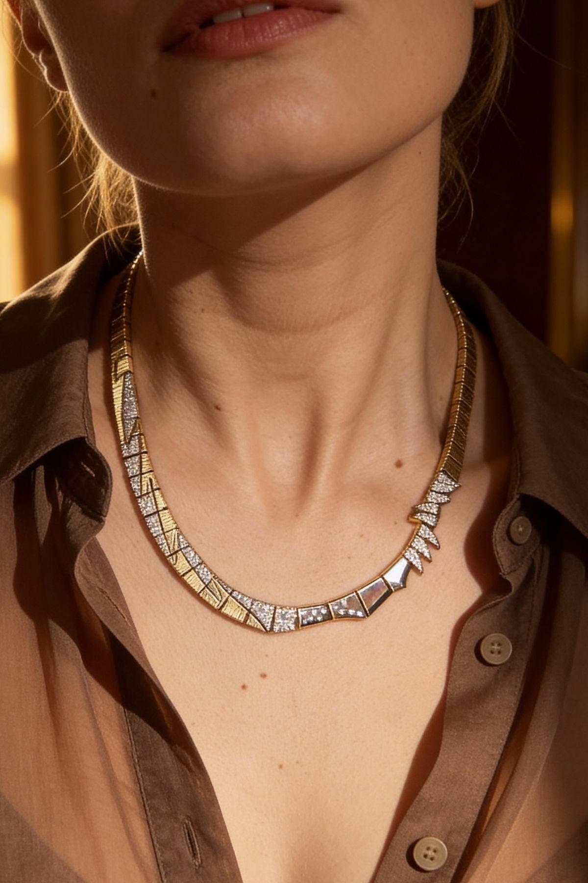 Geometrik Formlu Gold-Silver Mix Modern Tasarım Gerdanlık Kolye