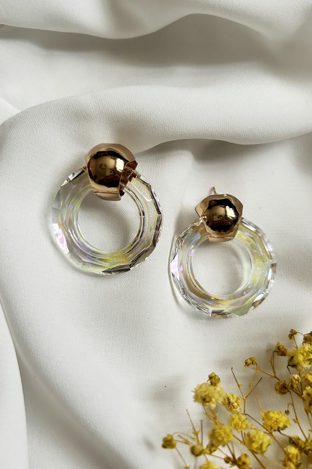 Gold Detaylı Şeffaf Küpe