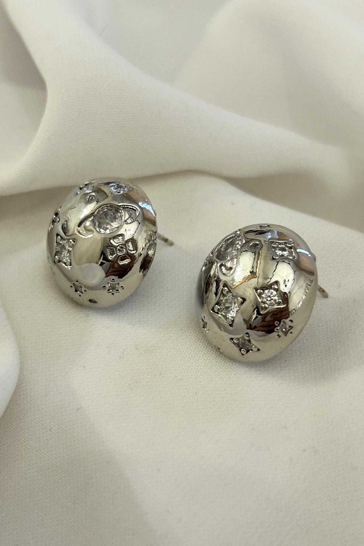 Gümüş Renk Zirkon Taşlı Basic Küpe