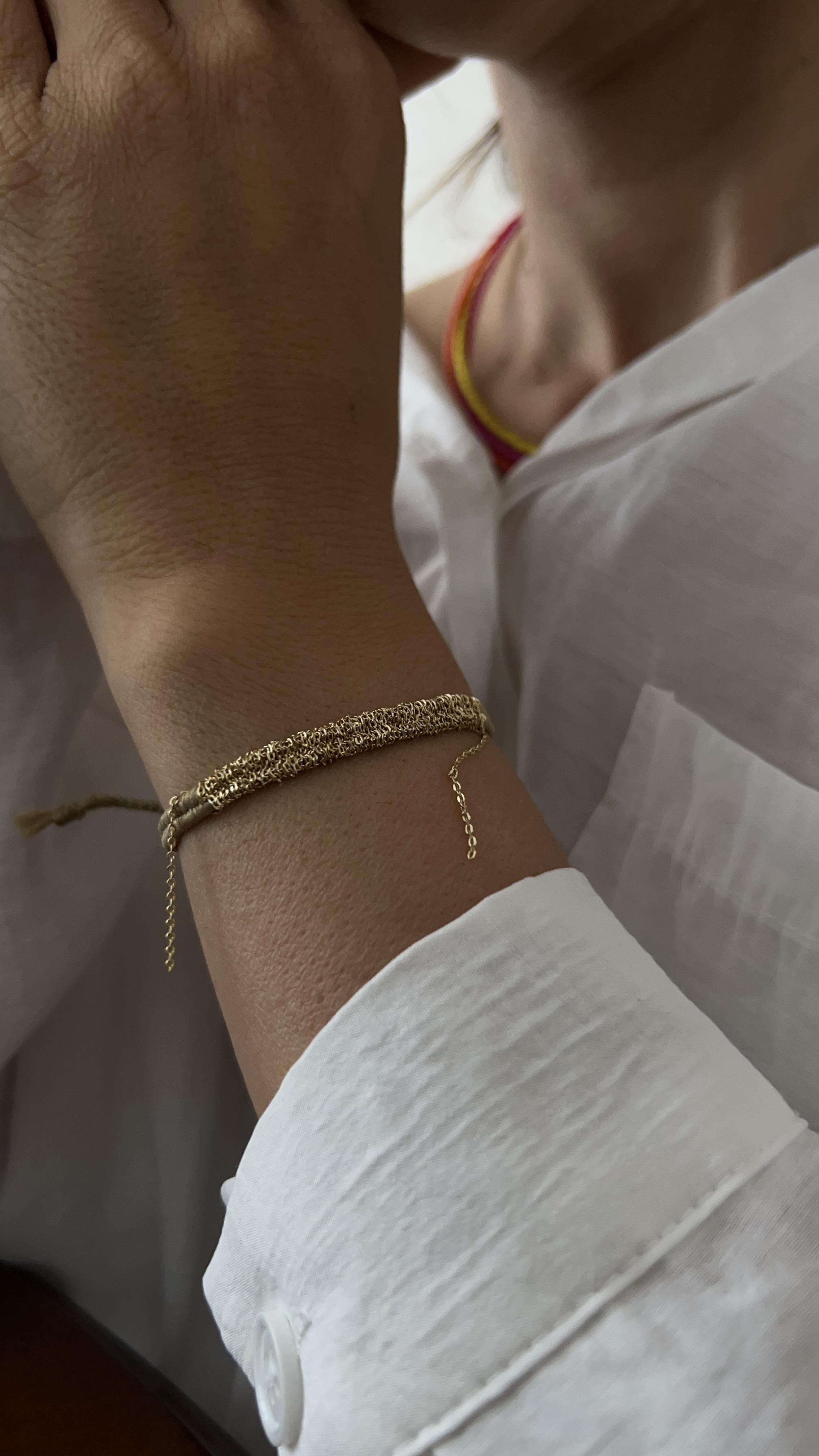 Handmade Açık Kahve Dokuma Zincir Sallantılı Kılçık Bileklik