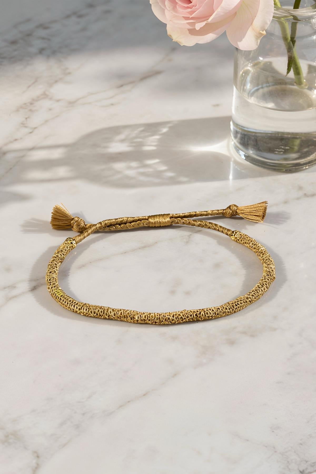 Handmade Açık Kahve İp Dolama Zincir Bileklik