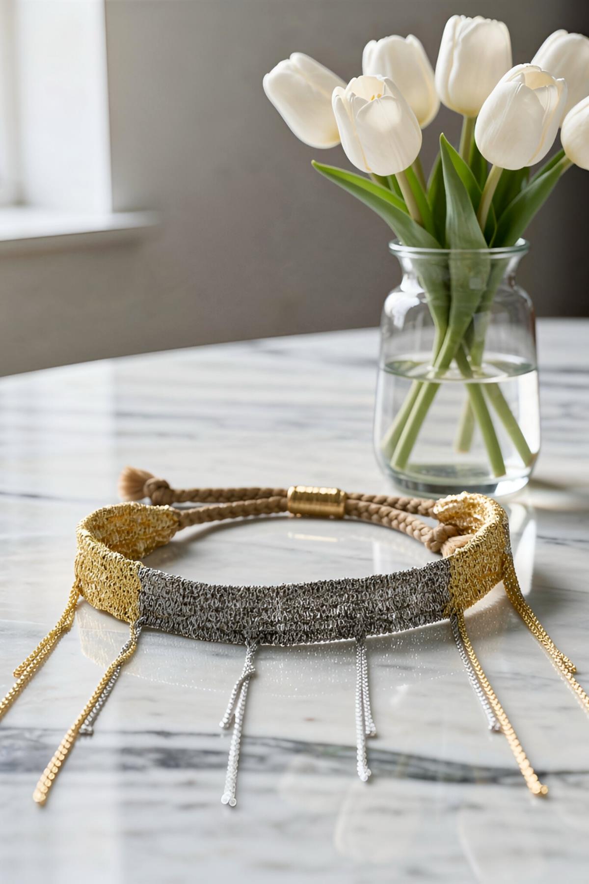 Handmade Dokuma Gold Gümüş Zincir Bileklik