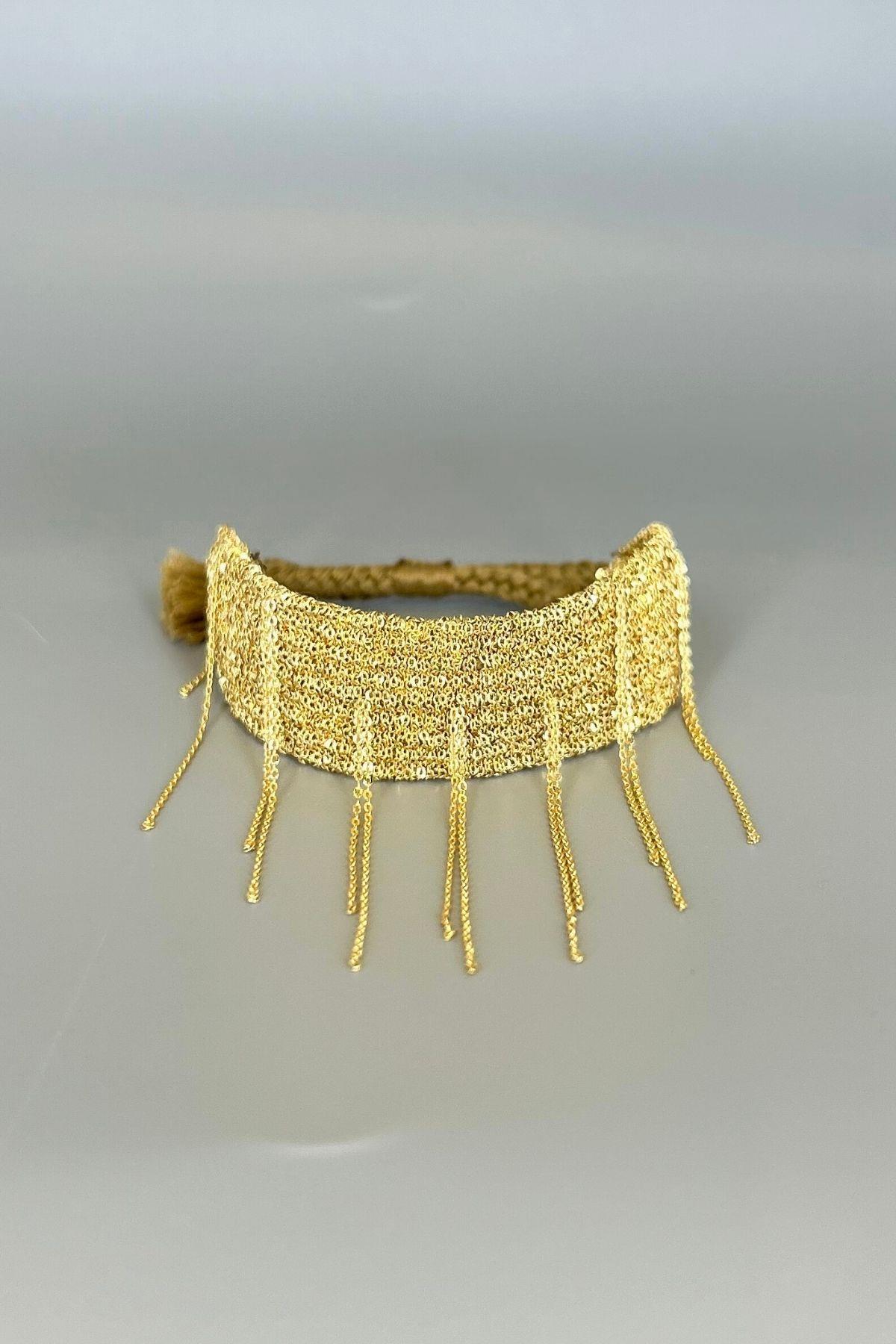 Handmade Dokuma Gold Renk Kalın Zincir Bileklik
