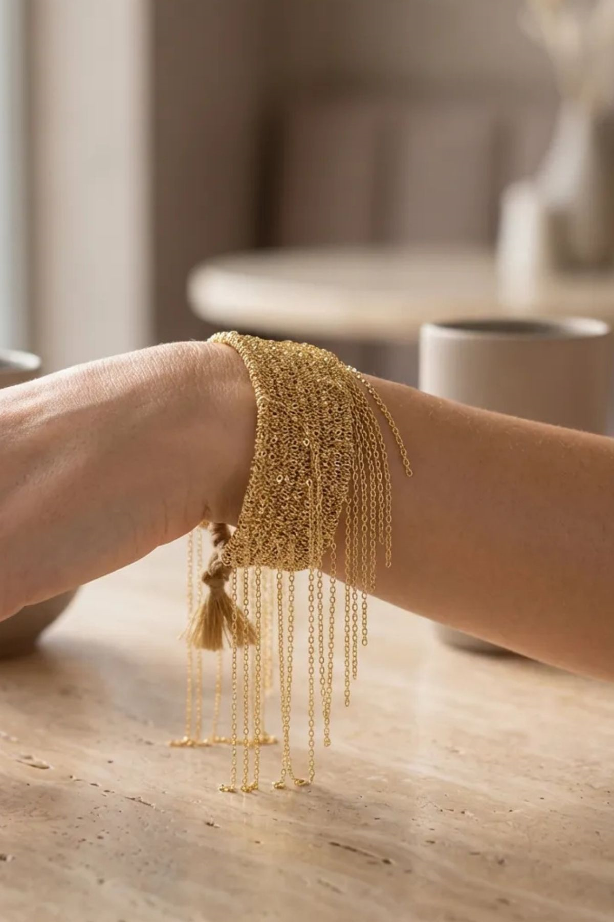 Handmade Dokuma Gold Renk Kalın Zincir Bileklik