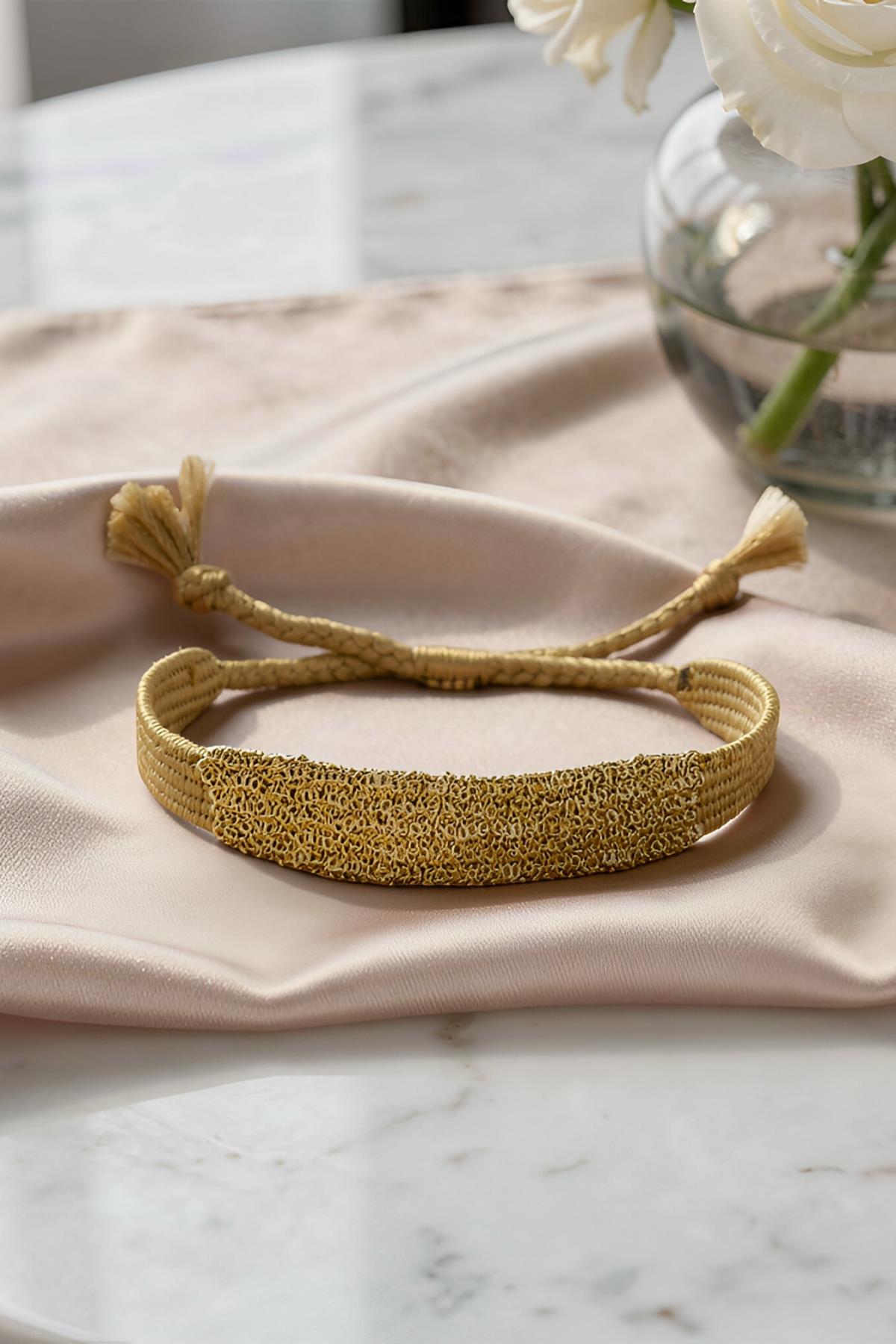 Handmade Dokuma İp ve Zincir Dokuma Açık Kahve Bilezik