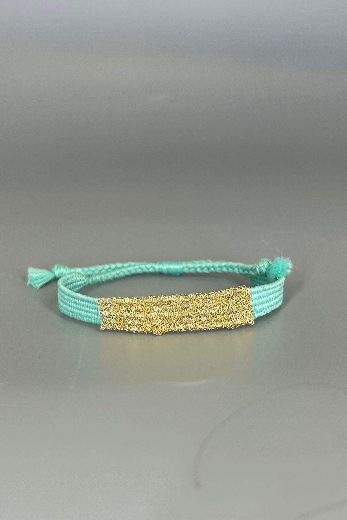 Handmade Dokuma İp ve Zincir Dokuma Açık Mavi Bilezik