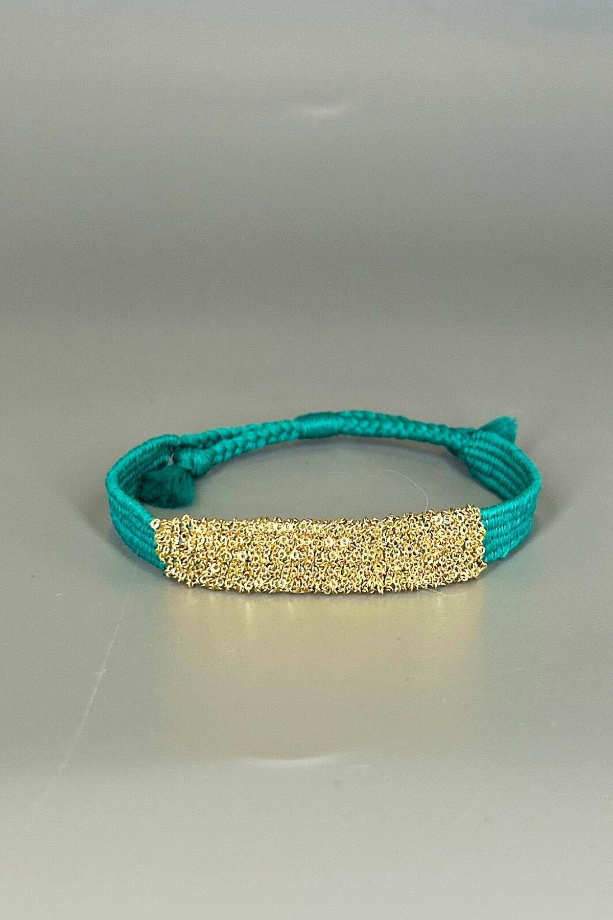 Handmade Dokuma İp ve Zincir Dokuma Mavi Bilezik