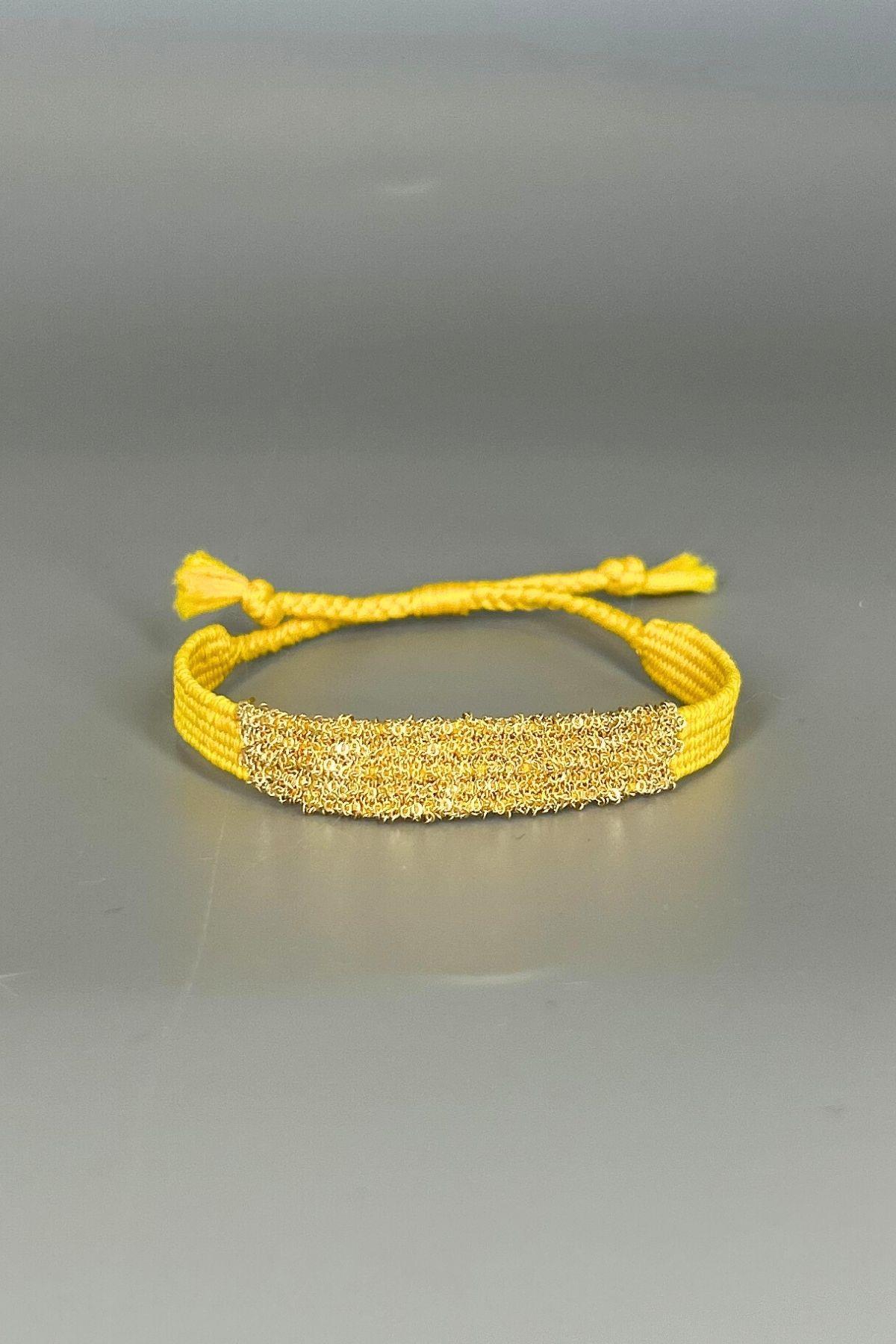 Handmade Dokuma İp ve Zincir Dokuma Sarı Bilezik