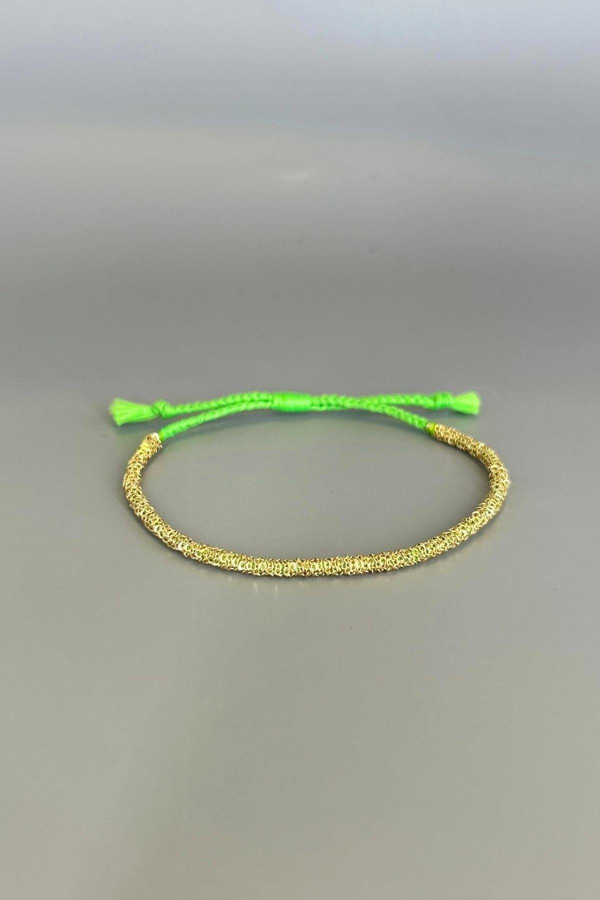 Handmade Fıstık Yeşili İp Dolama Zincir Bileklik