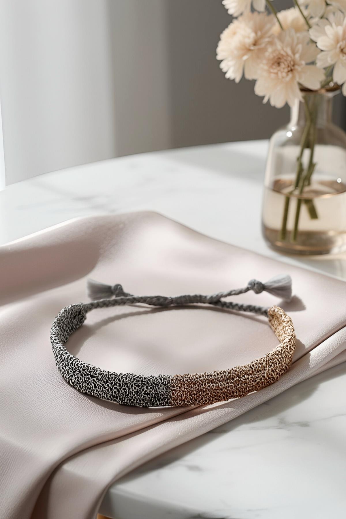 Handmade Gold Gümüş Renk Dokuma Zincir Bileklik