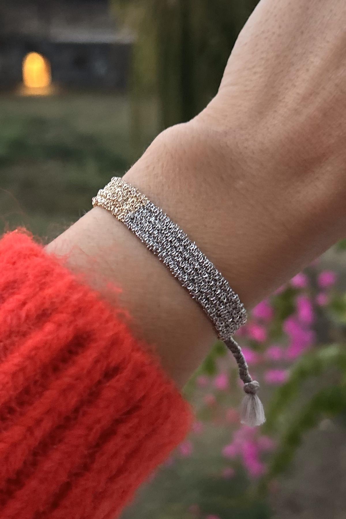 Handmade Gold Gümüş Renk Dokuma Zincir Bileklik