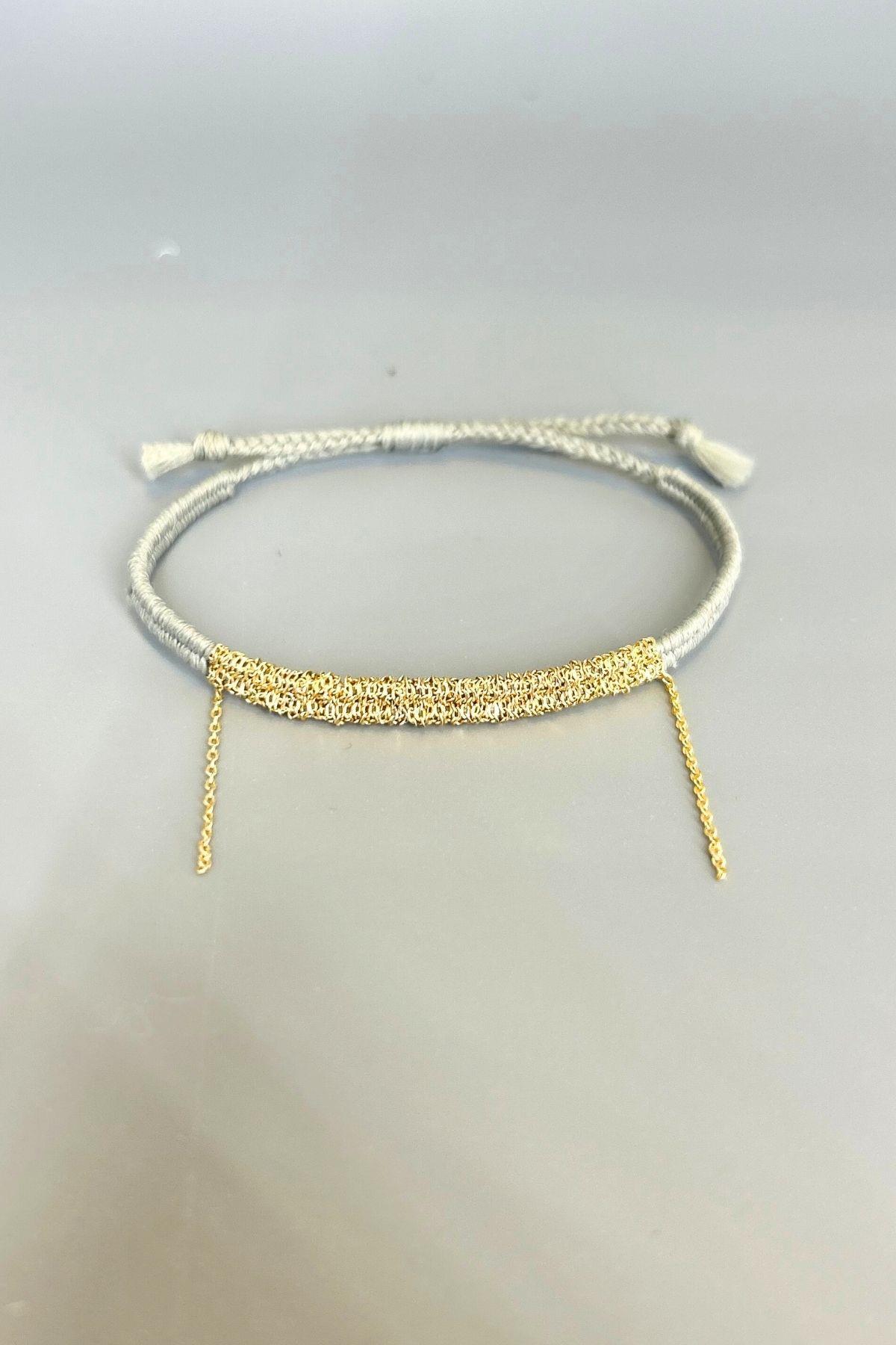 Handmade Gri Dokuma Zincir Sallantılı Kılçık Bileklik