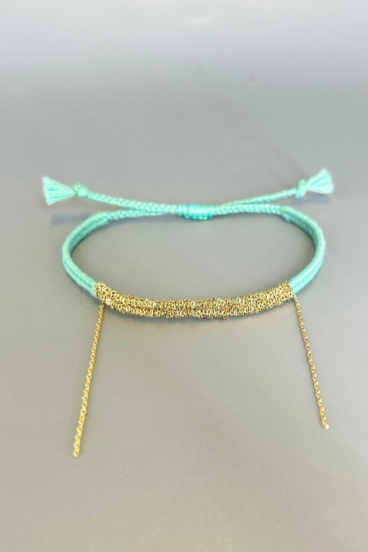 Handmade Mavi Dokuma Zincir Sallantılı Kılçık Bileklik