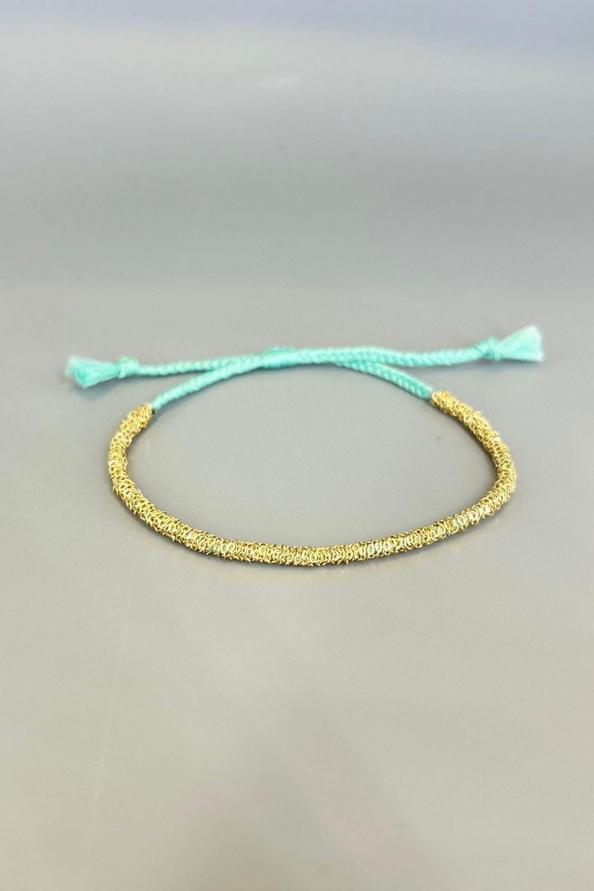 Handmade Mavi İp Dolama Zincir Bileklik