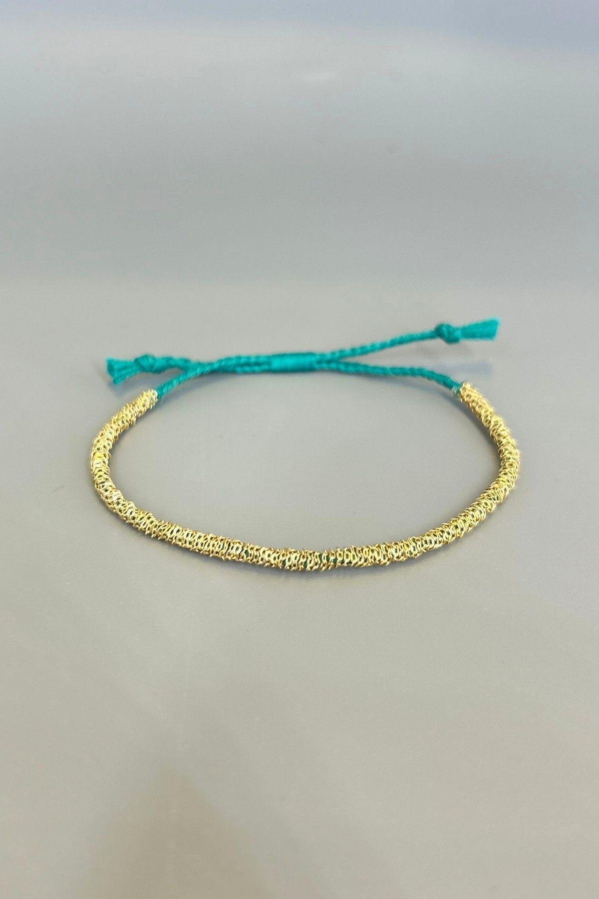 Handmade Turkuaz İp Dolama Zincir Bileklik