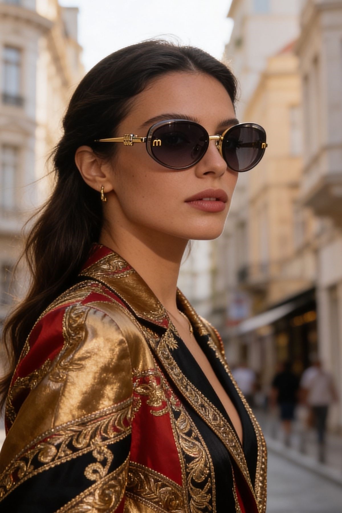 İnce Gold Çerçeveli Füme Camlı Oval Güneş Gözlüğü