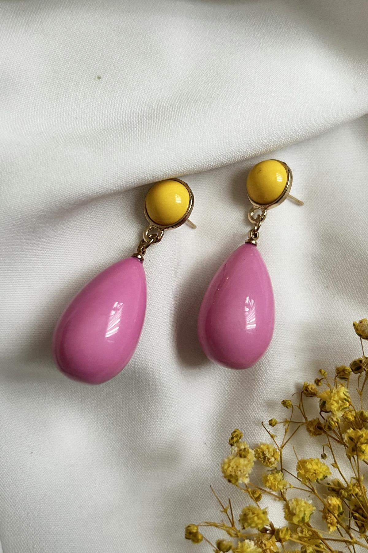 Marka Model Pembe Sallantılı Sarı Küpe