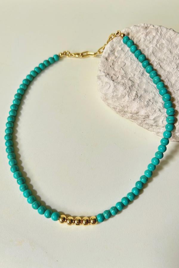 Mavi Gold Boncuklu Choker Kolye