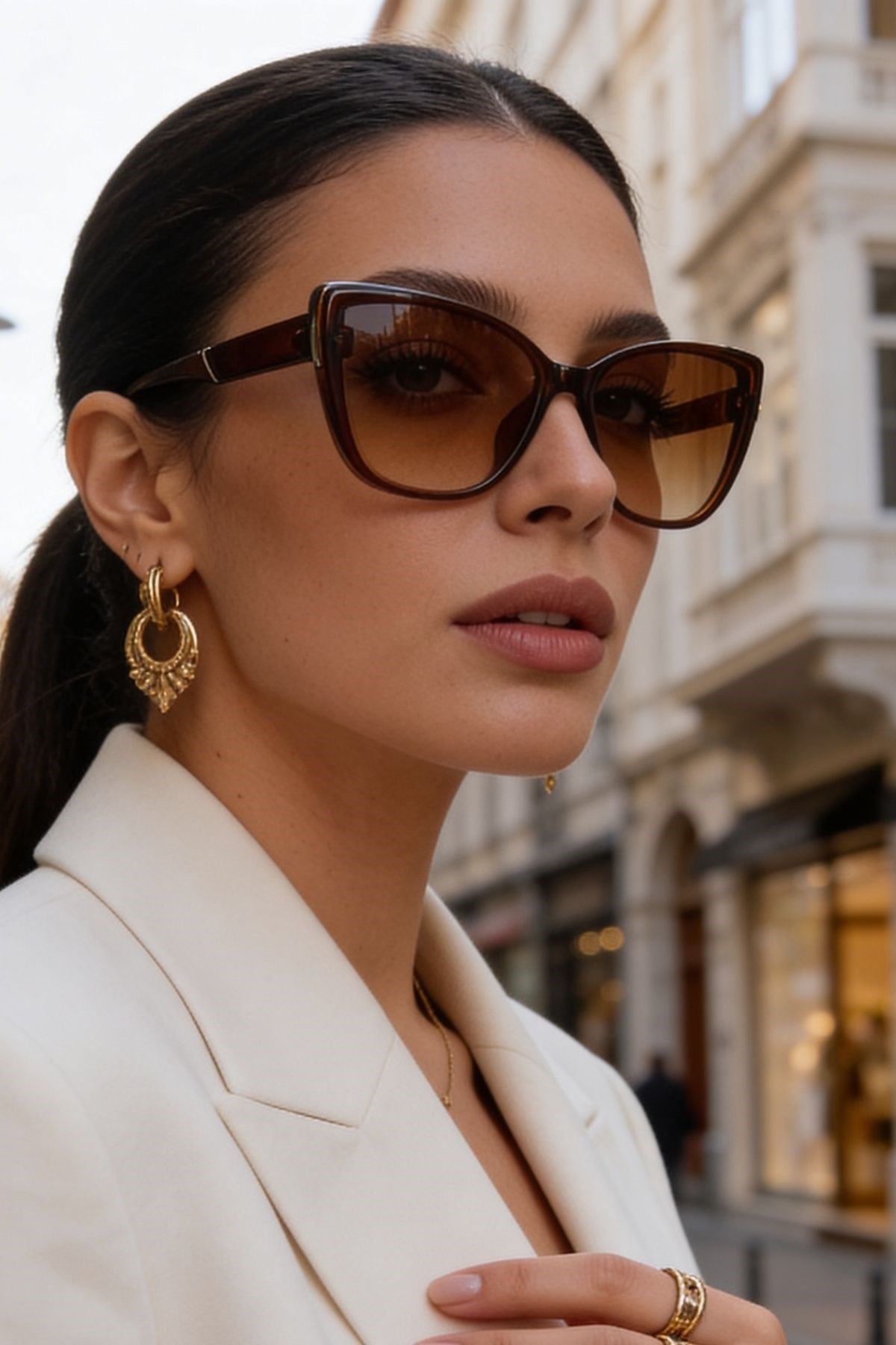 Mossomia Amber Cat-Eye Unisex Güneş Gözlüğü