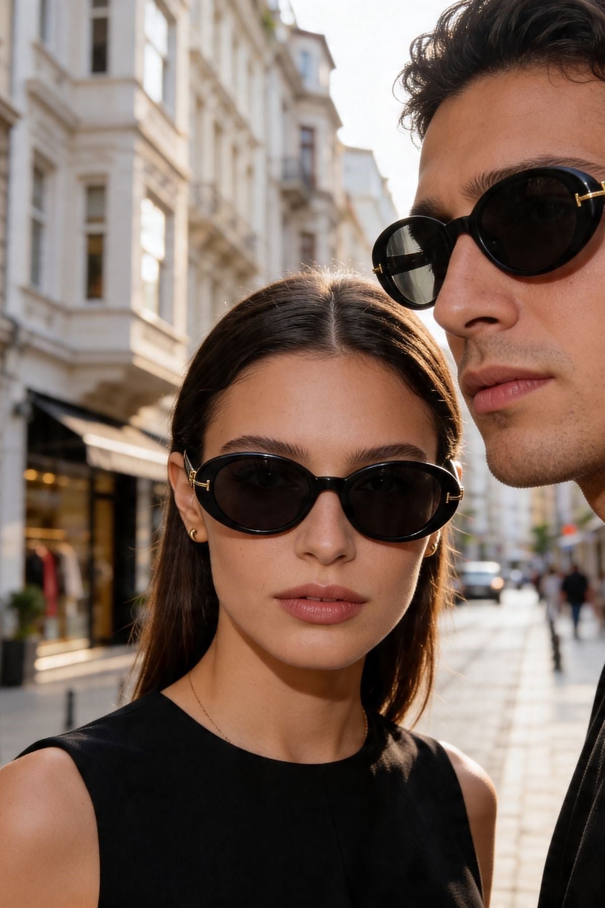 Mossomia Gold Detaylı Oval Siyah Unisex Güneş Gözlüğü