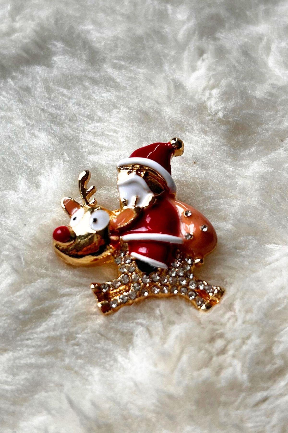 Noel Baba Temalı Yılbaşı Broş