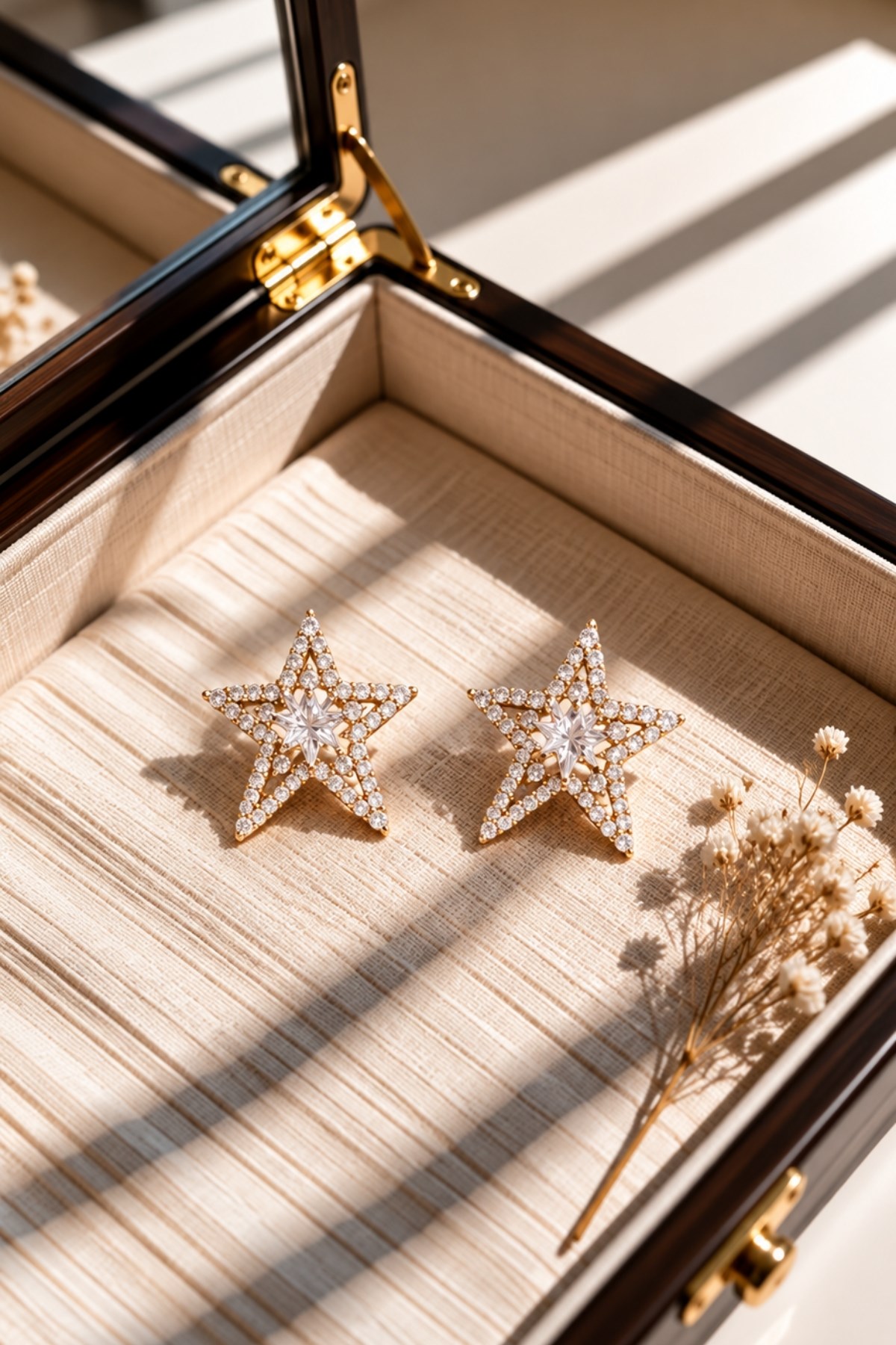 Vip Zirkon Taş Detaylı Gold Renk Yıldız Küpe