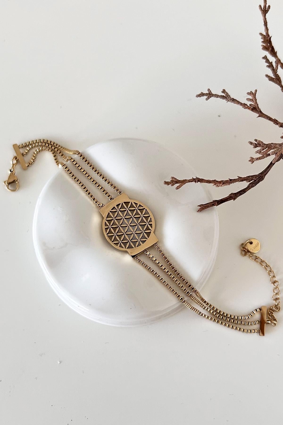 Yaşam Çiçeği Çelik Bileklik