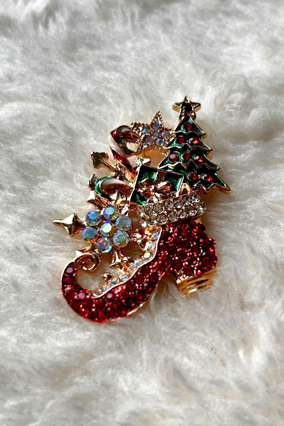 Yılbaşı Çizme Figürlü Broş