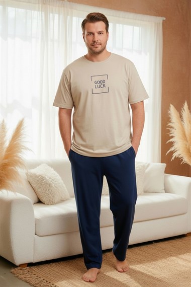 %100 Pamuklu Kısa Kollu Cepli Büyük Beden Erkek Pijama Takımı 2045