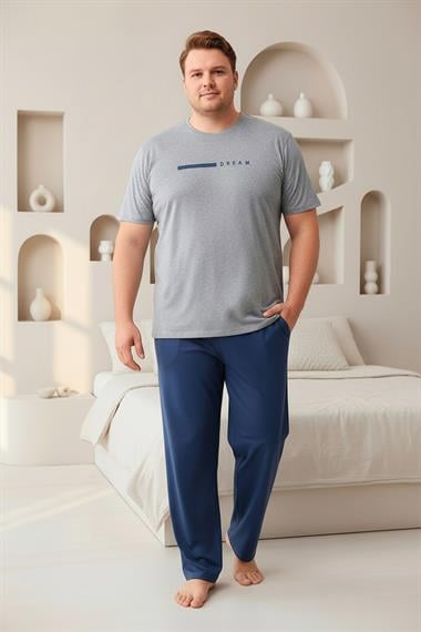 %100 Pamuklu Kısa Kollu Cepli Büyük Beden Erkek Pijama Takımı 2008
