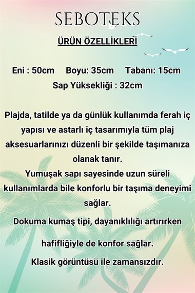 Fermuarlı İçi Astarlı Cepli Çizgili Büyük Boy Plaj Çantası SBC3221