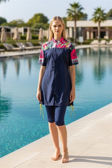 Hızlı Kuruyan Paraşüt Kumaş 4 Parça Kısa Kollu Yarı Kapalı Mayo 25754