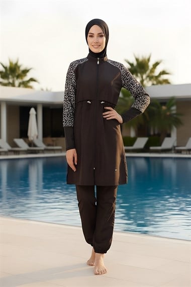 Hızlı Kuruyan Paraşüt Kumaş 5 Parça Tam Kapalı Tesettür Mayo 22165