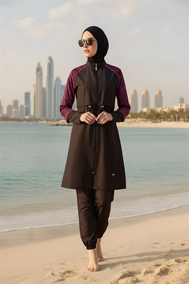 Hızlı Kuruyan Paraşüt Kumaş 5 Parça Tam Kapalı Tesettür Mayo 22165