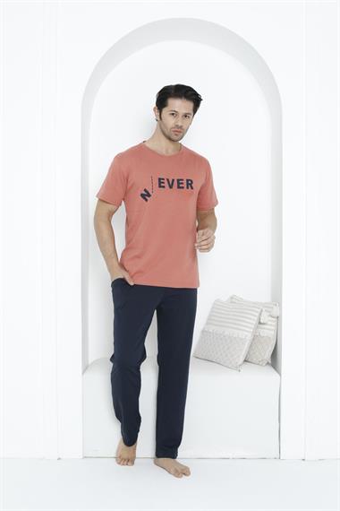 %100 Pamuklu Kısa Kol Cepli Erkek Pijama Takımı 30760