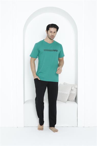 %100 Pamuklu Kısa Kol Cepli Erkek Pijama Takımı 30760