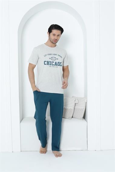 %100 Pamuklu Kısa Kol Cepli Erkek Pijama Takımı 30760