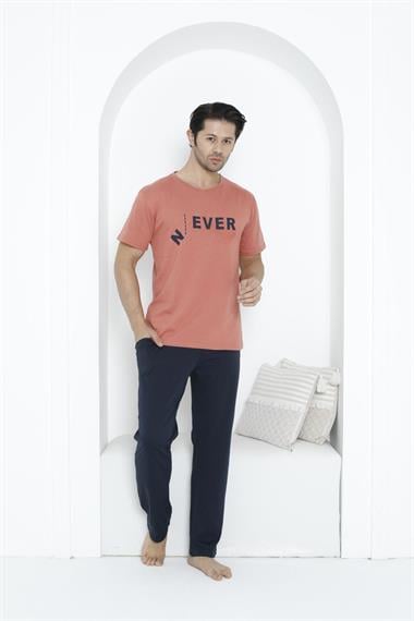 %100 Pamuklu Kısa Kol Cepli Erkek Pijama Takımı 30760