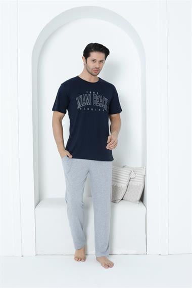 %100 Pamuklu Kısa Kol Cepli Erkek Pijama Takımı 30760