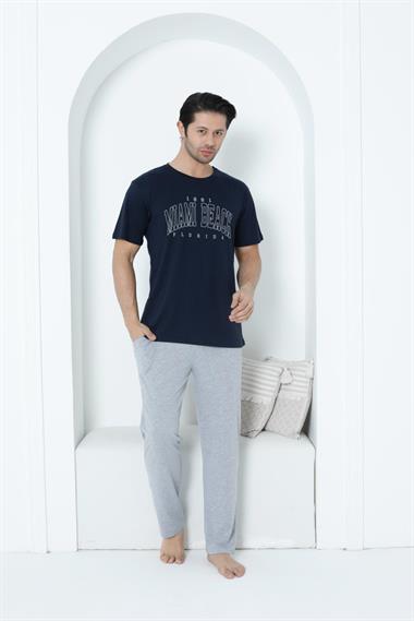 %100 Pamuklu Kısa Kol Cepli Erkek Pijama Takımı 30760