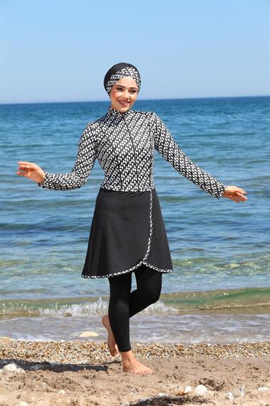 Damla Desen Pareo Model Taytlı Kapalı Tesettür Mayo 3350