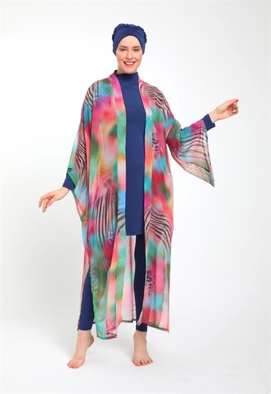 Desenli Şifon Kimono Kaftan Pareo 3790