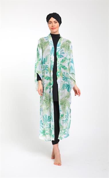 Desenli Şifon Kimono Kaftan Pareo 3790