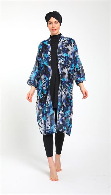 Desenli Şifon Kimono Kaftan Pareo 3790