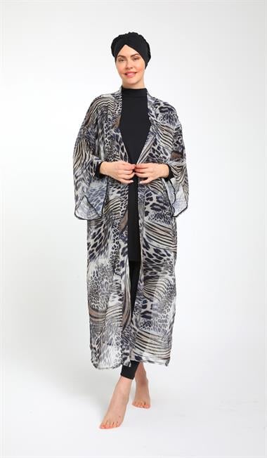 Desenli Şifon Kimono Kaftan Pareo 3790
