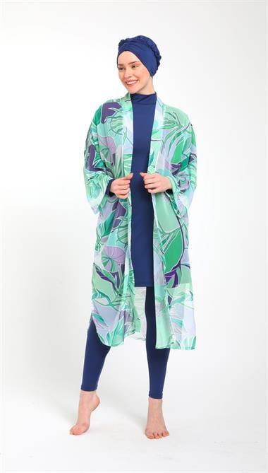 Desenli Şifon Kimono Kaftan Pareo 3790
