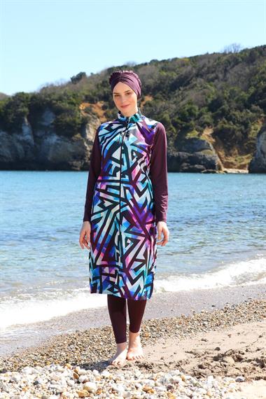 Dijital Baskılı Uzun Jile Model Kapalı Tesettür Mayo 3484