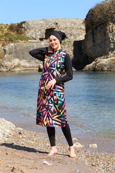 Dijital Baskılı Uzun Jile Model Kapalı Tesettür Mayo 3484